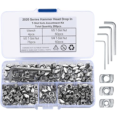 196 Stück T-Nutensteine, M3 M4 M5 T-Muttern mit 4 Stück Inbusschlüsseln, Schlitzmuttern, Hammerkopfschrauben Muttern für Aluminiumprofile von DAJMAIEZ