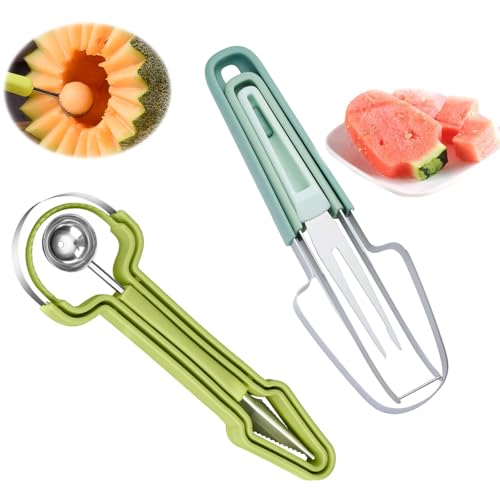 2 päckchen Obstschneider 3-in-1 Wassermelonen Schneider aus Edelstahl, Melonenschneider Melonenschneider Multifunktion von DAJOOEE