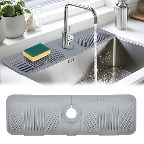 DAJOOEE Silikon Wasserhahn Matte, 45x14cm | Abtropfmatte für 3.5-6cm Wasserhähne | Wasserschutzmatte für Küchenspüle | Anti-Spritzer Schutz | Waschbecken Matte | Küchenaccessoire von DAJOOEE