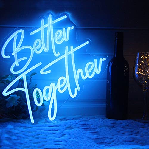DAKABUKA Better Together Leuchtreklamen Blau LED-Neon-Hochzeitsschilder für Brautduschen, Wanddekoration, Verlobung, Jubiläumsfeier, mit dimmbarem Schalter, 5 V, USB-betrieben (14,6 * 13 Zoll) von DAKABUKA