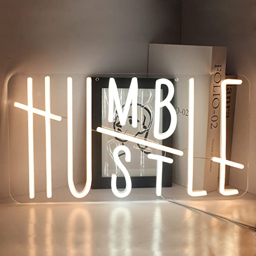 DAKABUKA Humble Hustle Neonschild, LED-Neonlichter für Wanddekoration, Nachtlichter für Zimmer, Party-Dekoration, Büro, Männerhöhle, Schlafzimmer, USB-Stromversorgung, warm und weiß von DAKABUKA