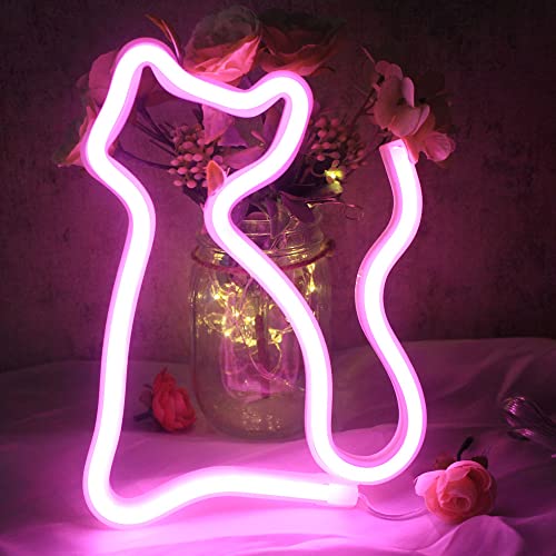 DAKABUKA Katzen-LED-Neonschilder, USB- oder batteriebetriebenes Nachtlicht für Valentinstag-Dekoration, Weihnachten, Geburtstagsgeschenke, Mädchenzimmer, Wohnzimmer (Rosa) von DAKABUKA