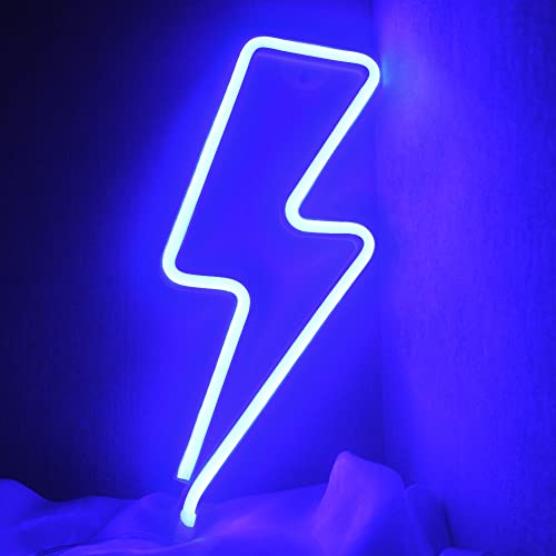 DAKABUKA Lightning Bolt Leuchtreklamen Bolt Nachtlichter für Wanddekoration USB oder batteriebetrieben für Schlafzimmer Kinderzimmer Wohnzimmer Bar Weihnachten (Blau) von DAKABUKA