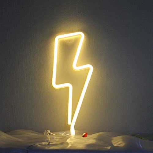 DAKABUKA Lightning Bolt Leuchtreklamen Bolt Nachtlichter für Wanddekoration USB oder batteriebetrieben für Schlafzimmer Kinderzimmer Wohnzimmer Bar Weihnachten (Warmweiß) von DAKABUKA