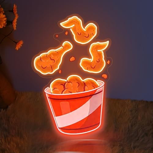 Fried Chicken Neon-Schild Knuspriges Huhn Neon-Lebensmittel LED-Leuchte USB-betrieben dimmbares Schild für Fast-Food-Läden, Imbissstuben, Buffets, Restaurants und Pubs von DAKABUKA