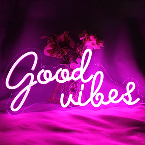 DAKABUKA Good Vibes Leuchtreklamen LED-Nachtlichter für Wanddekoration, rosa, 5 V, USB-betrieben, mit dimmbarem Schalter, Schlafzimmer, Party, Restaurant, Bar, Pub von DAKABUKA