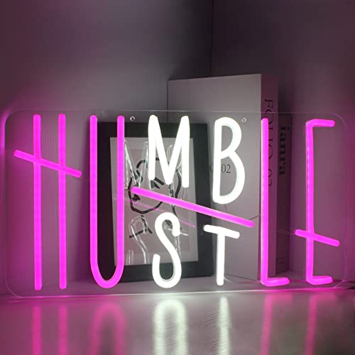 DAKABUKA Humble Hustle Neonschild, LED-Neonlichter für Wanddekoration, Nachtlichter für Zimmer, Party-Dekoration, Büro, Männerhöhle, Schlafzimmer, USB-Stromversorgung, Rosa und Weiß von DAKABUKA