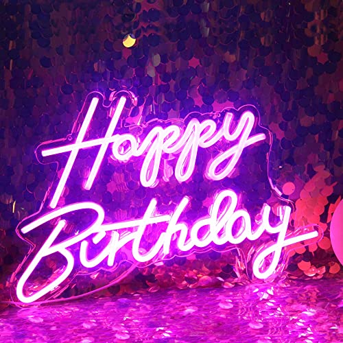 DAKABUKA LED Happy Birthday Leuchtreklame Nachtlicht Geburtstagsfeier Dekorationen Pink USB betrieben dekorativ für Hintergrund Party Schlafzimmer Wanddekoration 5V von DAKABUKA