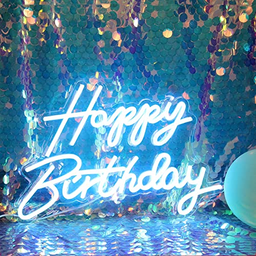 LED Neon Happy Birthday Schild Nachtlicht Geburtstagsfeier Dekorationen Eisblau USB betrieben dekorativ für Hintergrund Party Schlafzimmer Wanddekoration 5V von DAKABUKA