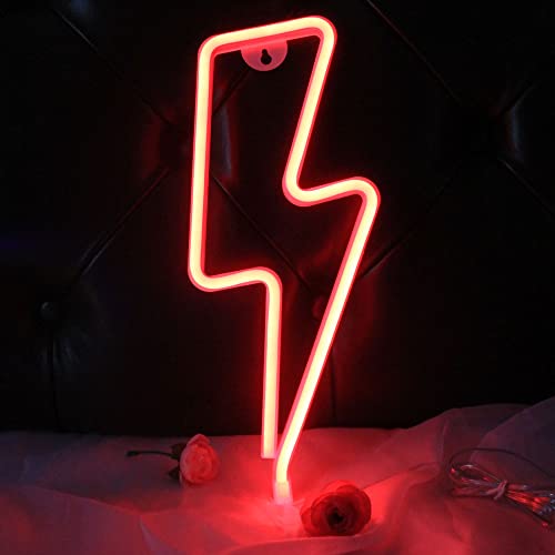 DAKABUKA Lightning Bolt Neonschilder Bolt Nachtlichter für Wanddekoration, USB- oder batteriebetrieben, für Schlafzimmer, Kinderzimmer, Wohnzimmer, Bar, Weihnachten (rot) von DAKABUKA