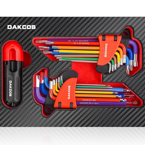 DAKCOS 18 tlg Torx Innensechskant Winkelschlüsselsatz mit Griff Innensechskantschlüssel TX & HX Winkelschlüssel | 1,5mm-10mm & T10-T50 | Cr-V von DAKCOS