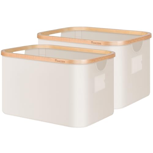 DAKCOS 2 Stücke Aufbewahrungskorb Wäschekorb Aufbewahrungsboxen aus Bambus- Stoffboxen Kisten faltbare Körbe; 32L, Beige von DAKCOS