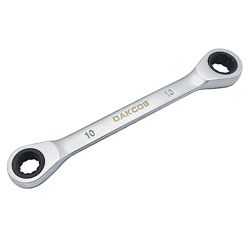 DAKCOS 2 in 1 Ratschenschlüssel 10x13mm Doppel Ratschenringschlüssel aus CR-V mit mattierter Chromoberfläche von DAKCOS