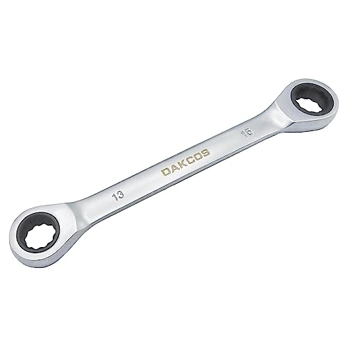 DAKCOS 2 in 1 Ratschenschlüssel 13x15mm Doppel Ratschenringschlüssel aus CR-V mit mattierter Chromoberfläche von DAKCOS