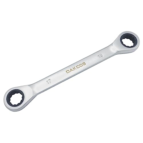 DAKCOS 2 in 1 Ratschenschlüssel 17x19mm Doppel Ratschenringschlüssel aus CR-V mit mattierter Chromoberfläche von DAKCOS