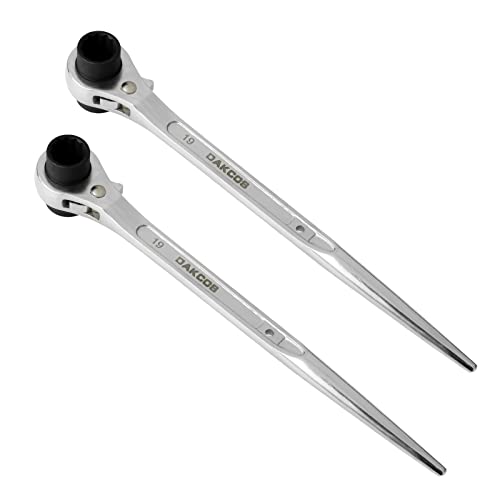 DAKCOS 2er Gerüstbauratsche 19/22 mm Gerüstratsche rechts/links umschaltbar Gerüstbauknarre aus CR-V mit mattierter Chromoberfläche von DAKCOS