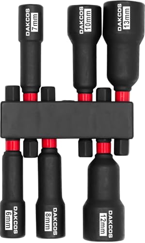 DAKCOS 6 tlg Sechskant Stecknuss Adapter, 6-13mm Steckschlüssel Set, Schraubenschlüssel für Bohrer, CR-V von DAKCOS