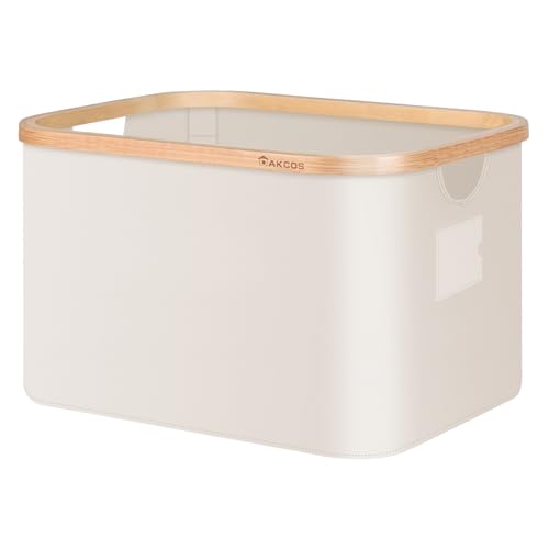 DAKCOS Aufbewahrungskorb Wäschekorb Aufbewahrungsboxen aus Bambus- Stoffboxen Kisten faltbare Körbe; 32L, Beige von DAKCOS