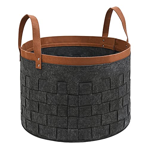 DAKCOS Filzkorb Aufbewahrungskorb aus Filz Regalkorb auch als Wäschekorb extra dickes handgewebtes Filz & verstärkte Nietgriff & faltbar, 65L (Dunkelgrau) von DAKCOS