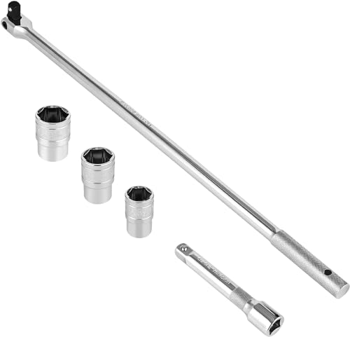 DAKCOS Gelenkgriff Set 1/2" 600 mm Ø 17 mm, Steckgriff mit Verlängerung 125 mm und Nüsse 17mm, 19mm, 21mm, CR-V, mattiert von DAKCOS