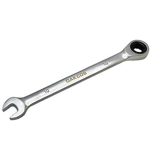 DAKCOS Kombi-Ratschenschlüssel 10mm - Metrischer Ratschenringmaulschlüssel aus CR-V mit mattierter Chromoberfläche von DAKCOS