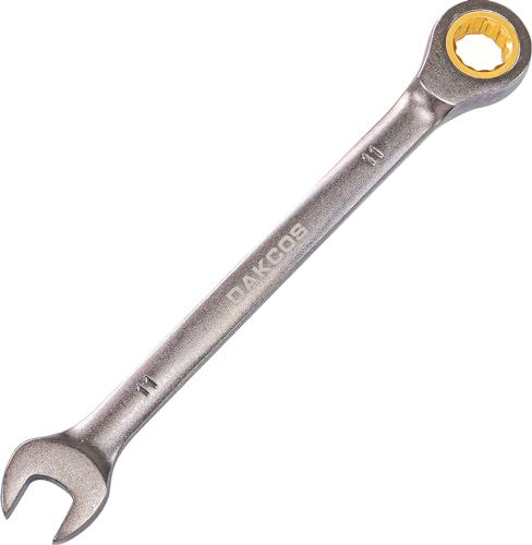 DAKCOS Kombi-Ratschenschlüssel 11mm Metrischer Ratschenringmaulschlüssel mit mattierter Chromoberfläche aus CR-V von DAKCOS