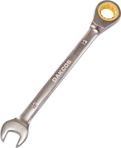 DAKCOS Kombi-Ratschenschlüssel 12mm Metrischer Ratschenringmaulschlüssel mit mattierter Chromoberfläche aus CR-V von DAKCOS