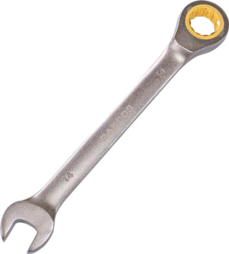 DAKCOS Kombi-Ratschenschlüssel 14mm Metrischer Ratschenringmaulschlüssel mit mattierter Chromoberfläche aus CR-V von DAKCOS