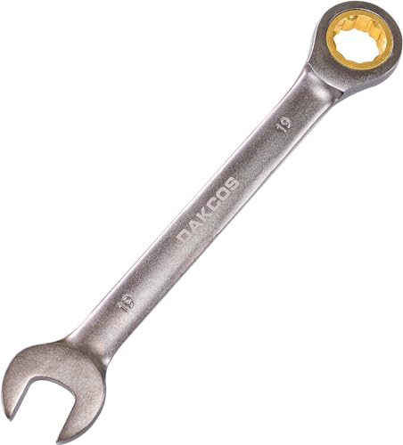 DAKCOS Kombi-Ratschenschlüssel 19mm Metrischer Ratschenringmaulschlüssel mit mattierter Chromoberfläche aus CR-V DAKCOS Kombi-Ratschenschlüssel 19mm Metrischer Ratschenringmaulschlüssel mit mattierter Chromoberfläche aus CR-V von DAKCOS