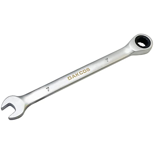 DAKCOS Kombi-Ratschenschlüssel 7mm - Metrischer Ratschenringmaulschlüssel aus CR-V mit mattierter Chromoberfläche von DAKCOS