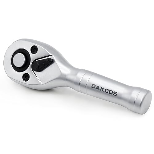 DAKCOS Mini Umschaltknarre 1/4" Knarre Rotary Ratsche Antrieb 72 Zähnen aus CR-V mit mattierter Chromoberfläche Druckknopfauslösung von DAKCOS