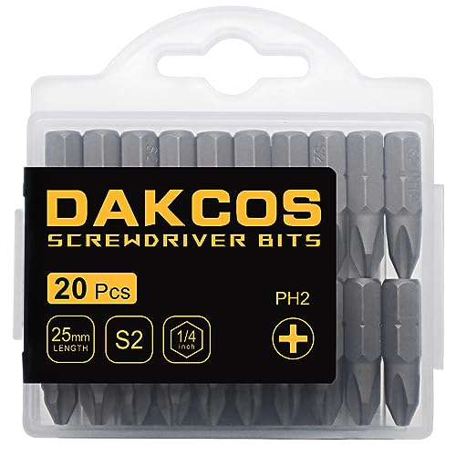 DAKCOS PH2 Bit, Bits PH2, Bit-Sortiment aus S2 (Länge: 25 mm, 20 Stück) von DAKCOS