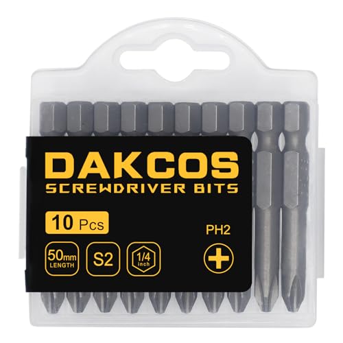 DAKCOS PH2 Bit lang, Bits PH2, Bit-Sortiment aus S2 (Länge: 50 mm, 10 Stück) von DAKCOS