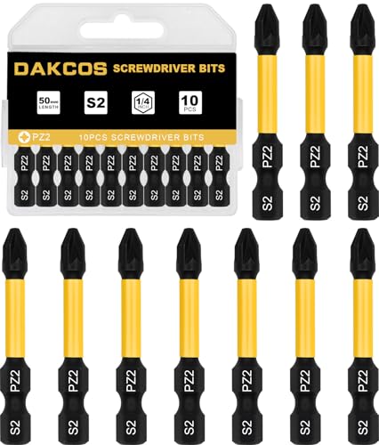 DAKCOS PZ2 Bit lang, Torx Bit PZ2, Bit-Sortiment aus S2, Schrauber-Bit 1/4" Sechskantschaft (Länge: 50 mm, 10 Stück) von DAKCOS