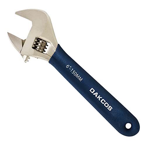 DAKCOS Rollgabelschlüssel verstellbarer Schraubenschlüssel Adjustable Wrench Einmaulschlüssel mit Gummigriff – Länge: 6"/150 mm (max. 20mm Maulweite von DAKCOS