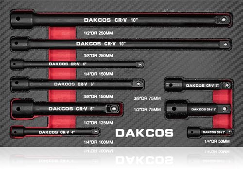DAKCOS Steckschlüssel-Verlängerungen 9-tlg. Verlängerungs Satz 1/4,3/8,1/2 Zoll Antrieb aus CR-V mit schwarzer Phosphatierung DAKCOS Steckschlüssel-Verlängerungen 9-tlg. Verlängerungs Satz 1/4,3/8,1/2 Zoll Antrieb aus CR-V mit schwarzer Phosphatierung von DAKCOS
