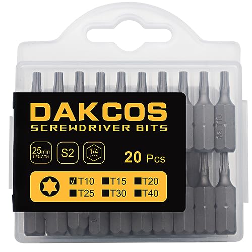 DAKCOS T10 Torx Bit-Sortiment aus S2 (Länge: 25 mm, 20 Stück) von DAKCOS