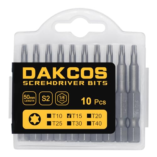 DAKCOS T15 Bit lang, Torx Bit T15, Bit-Sortiment aus S2 (Länge: 50 mm, 10 Stück) von DAKCOS