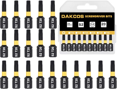 DAKCOS T20 Bit, Torx Bit T20, Bit-Sortiment aus S2, Schrauber-Bit 1/4" Sechskantschaft (Länge: 25 mm, 20 Stück) von DAKCOS