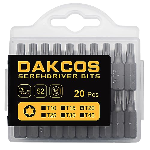 DAKCOS T20 Bit, Torx Bit T20, Bit-Sortiment aus S2 (Länge: 25 mm, 20 Stück) von DAKCOS
