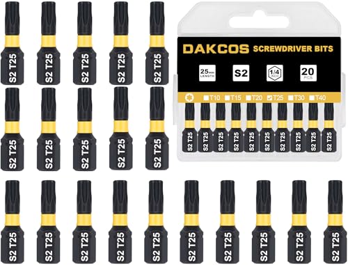 DAKCOS T25 Bit, Torx Bit T25, Bit-Sortiment aus S2, Schrauber-Bit 1/4" Sechskantschaft (Länge: 25 mm, 20 Stück) von DAKCOS