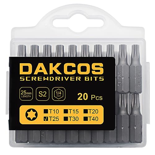 DAKCOS T25 Bit, Torx Bit T25, Bit-Sortiment aus S2 (Länge: 25 mm, 20 Stück) von DAKCOS