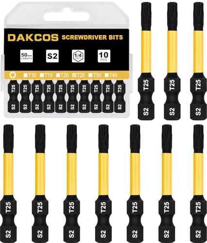 DAKCOS T25 Bit lang, Torx Bit T25, Bit-Sortiment aus S2, Schrauber-Bit 1/4" Sechskantschaft (Länge: 50 mm, 10 Stück) von DAKCOS