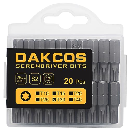 DAKCOS T30 Torx Bit-Sortiment aus S2 (Länge: 25 mm, 20 Stück) von DAKCOS