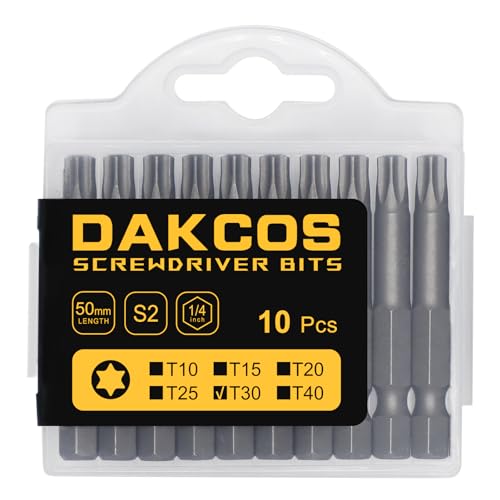 DAKCOS T30 Bit lang, Torx Bit T30, Bit-Sortiment aus S2 (Länge: 50 mm, 10 Stück) von DAKCOS