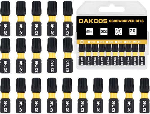 DAKCOS T40 Bit, Torx Bit T40, Bit-Sortiment aus S2, Schrauber-Bit 1/4" Sechskantschaft (Länge: 25 mm, 20 Stück) von DAKCOS