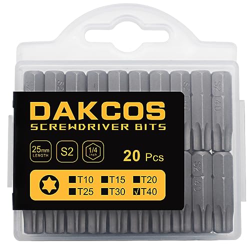 DAKCOS T40 Torx Bit-Sortiment aus S2 (Länge: 25 mm, 20 Stück) von DAKCOS