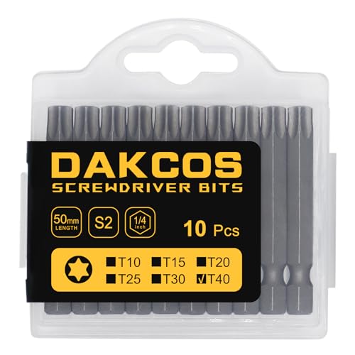 DAKCOS T40 Bit lang, Torx Bit T40, Bit-Sortiment aus S2 (Länge: 50 mm, 10 Stück) von DAKCOS