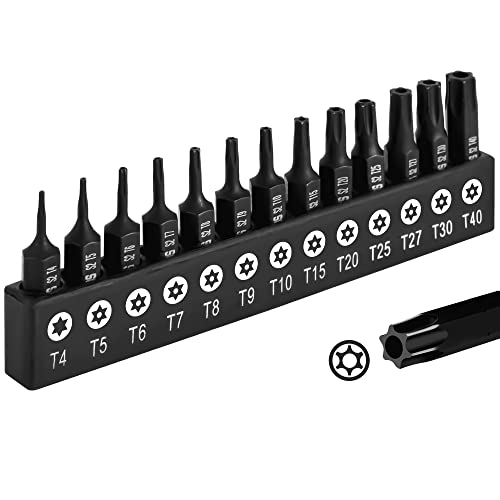 DAKCOS Torx Bit Set 13-teiliges T4, T5, T6, T7, T8, T9, T10, T15, T20, T25, T27, T30, T40, Schrauber Bit Set Torx aus S2 Stahl, T-Profil mit bohrung, Länge: 25 mm von DAKCOS