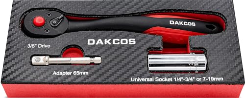 DAKCOS Umschaltknarre 3/8" Knarre Rotary Ratsche Antrieb mit 72 Zähnen Steckschlüssel Universal Schlüssel Universal Nuss mit Adapter für Ratsche oder Akkuschrauber von DAKCOS